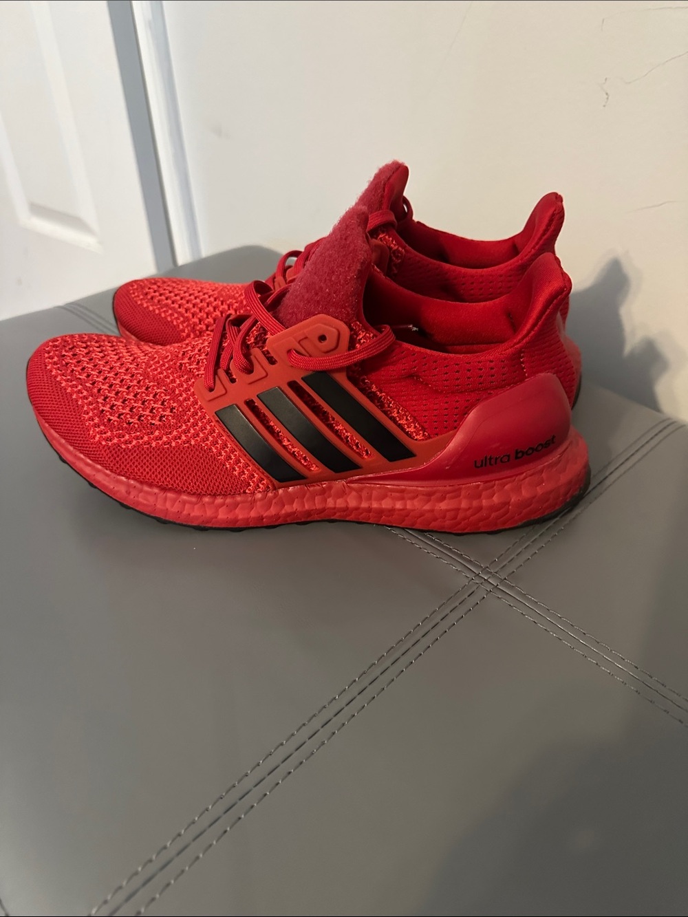 adidas UltraBoost Sneakers - Bright Red with Black Stripes